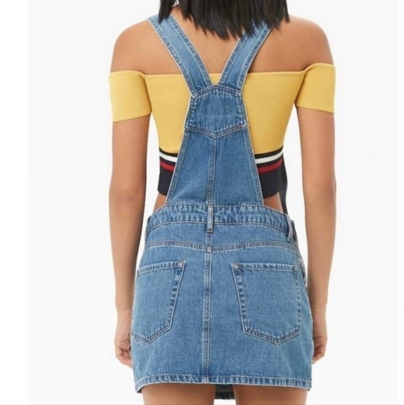 Forever 21 Blue Denim Jeans Overall Mini Skirt Dress Women's Small S Adjustable - Picture 3 of 12